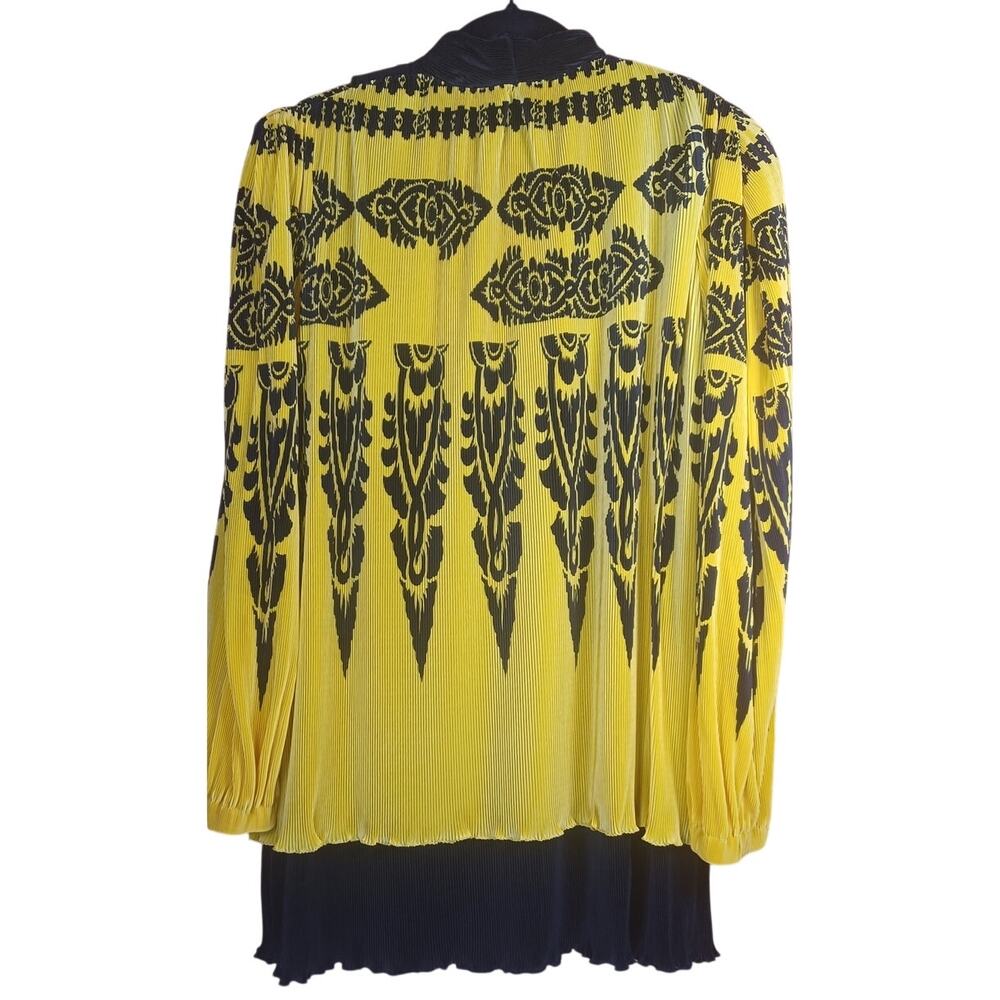 VTG Virginie Paris Pleated Blouse Yellow Black Art Deco Made in France Size XL - Picture 2 of 7